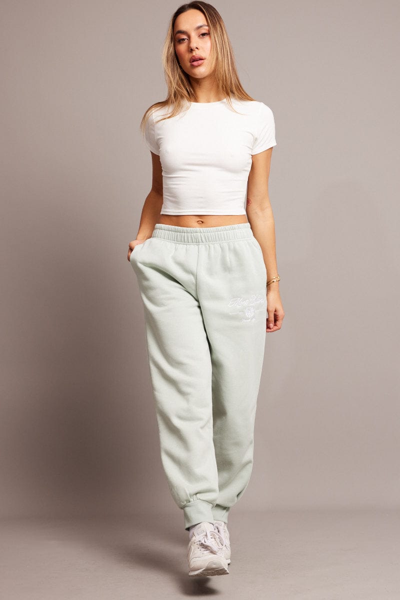 Green Track Pants High Rise for Ally Fashion