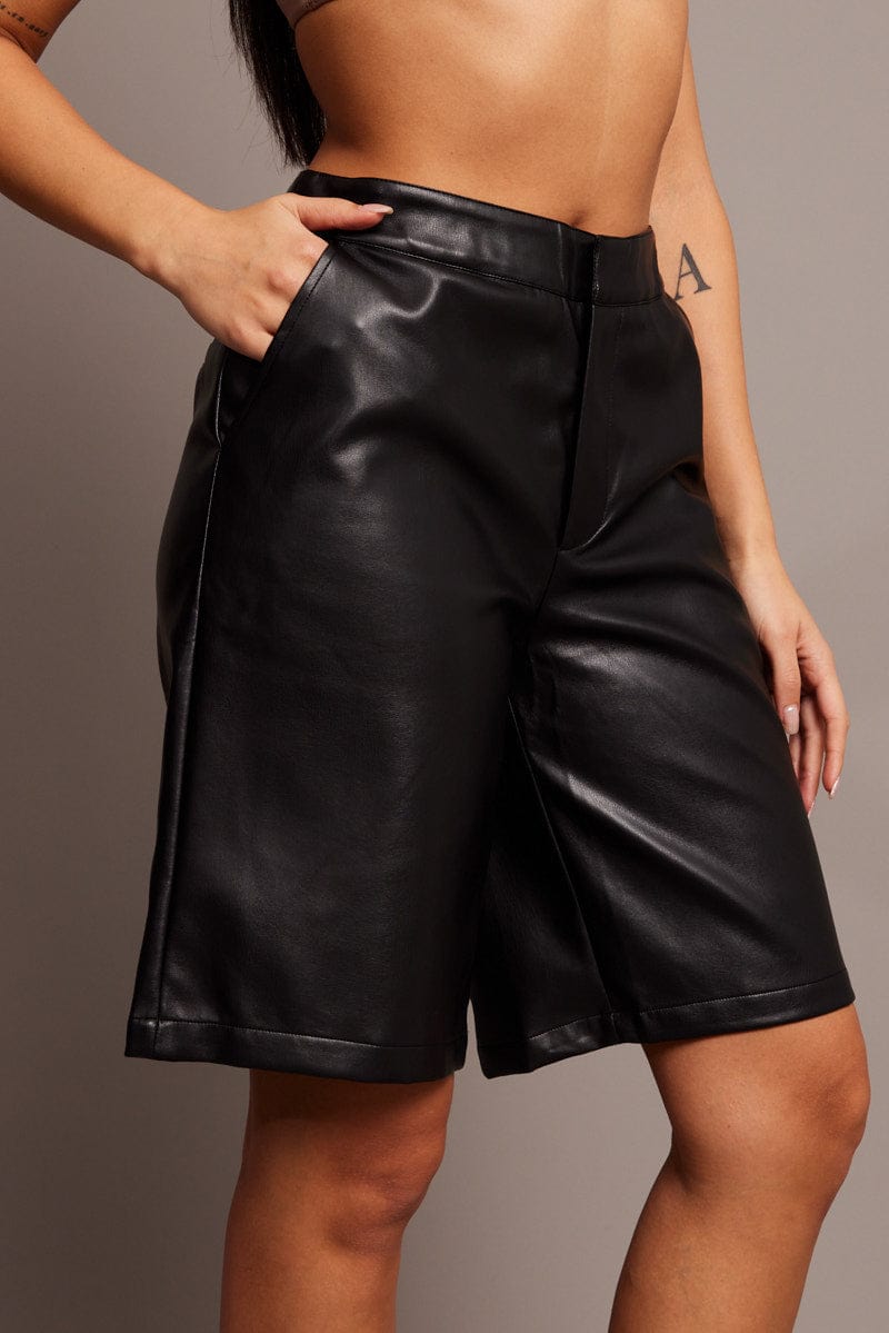 Black Longline Short Faux Leather for Ally Fashion