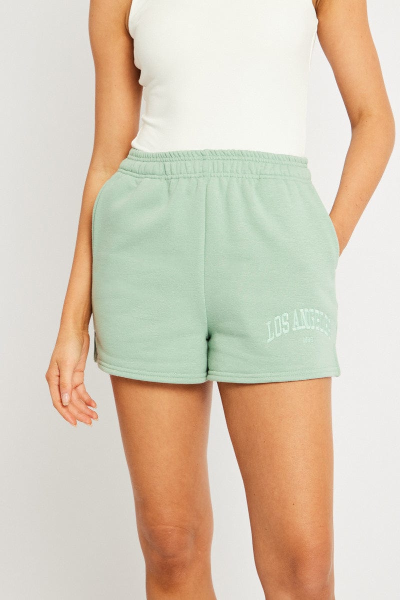 Green Track Shorts High Rise Elastic Waist for Ally Fashion