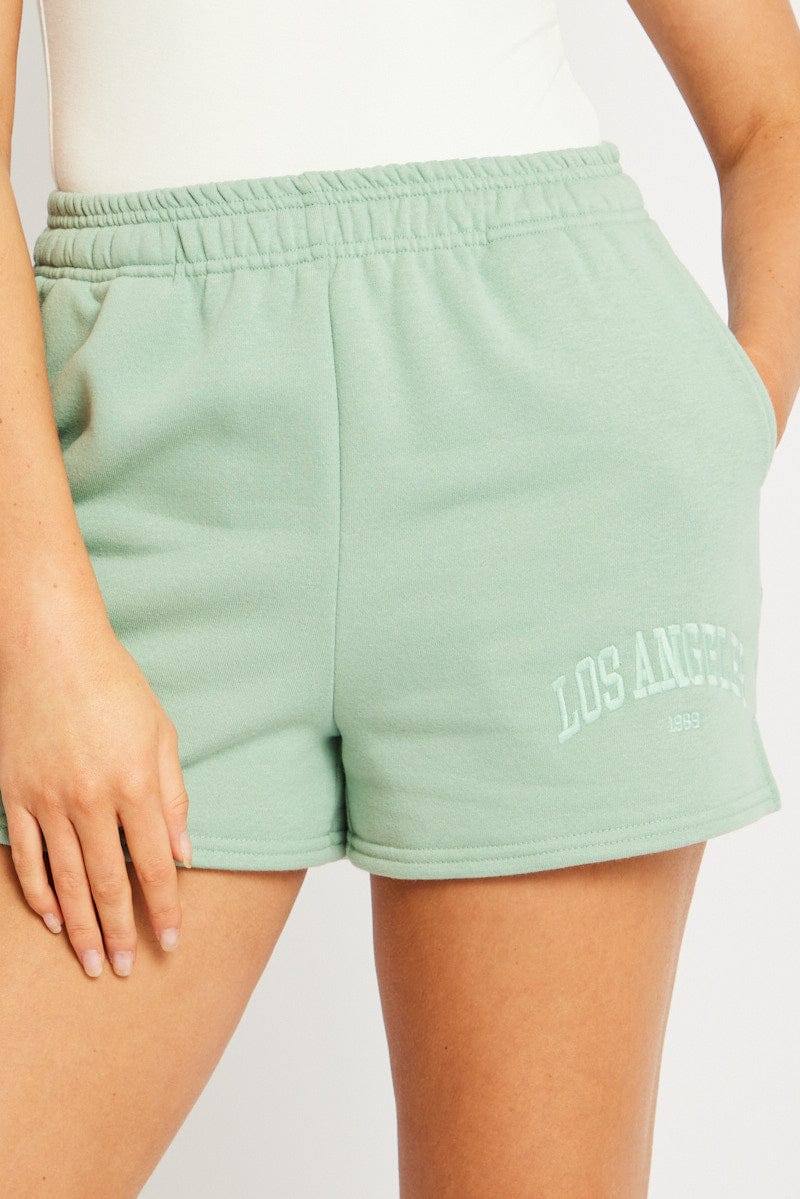 Green Track Shorts High Rise Elastic Waist for Ally Fashion