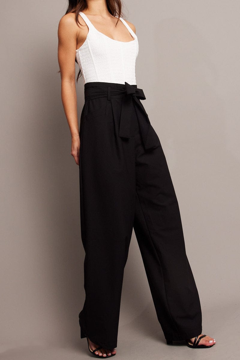 Black Wide Leg Pants Waist Tie for Ally Fashion