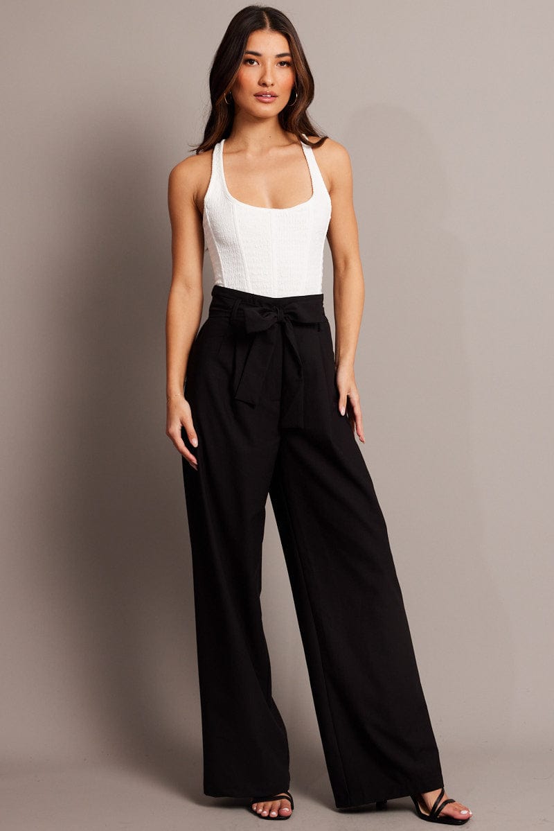 Black Wide Leg Pants Waist Tie for Ally Fashion