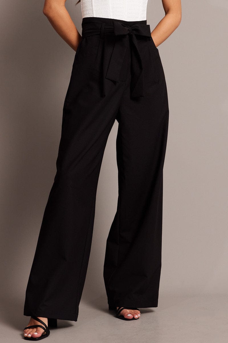 Black Wide Leg Pants Waist Tie for Ally Fashion