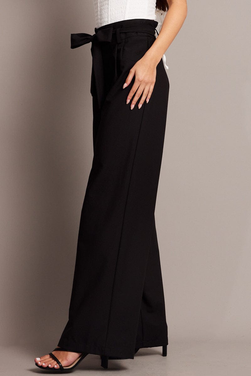 Black Wide Leg Pants Waist Tie for Ally Fashion