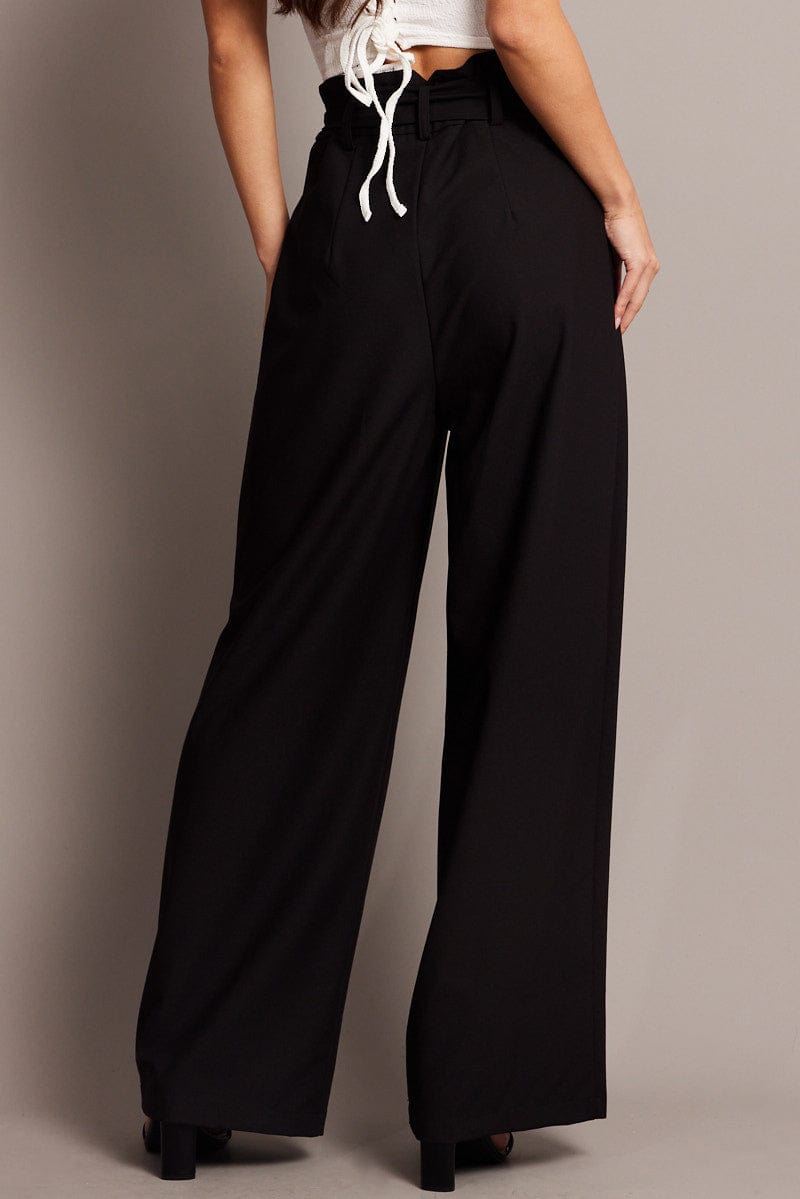 Black Wide Leg Pants Waist Tie for Ally Fashion