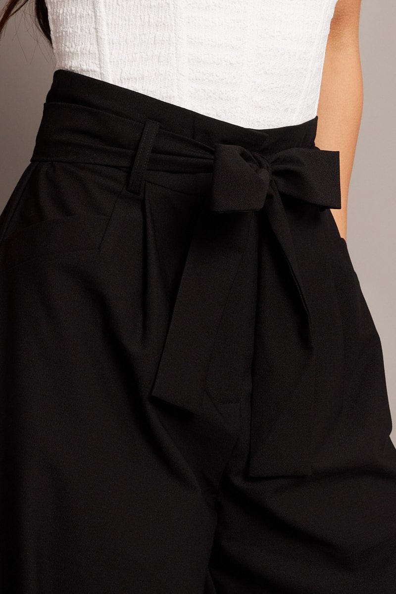 Black Wide Leg Pants Waist Tie for Ally Fashion