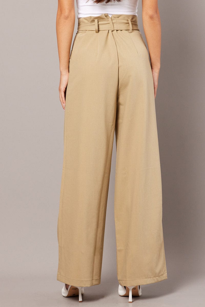 Beige Wide Leg Pants Waist Tie for Ally Fashion