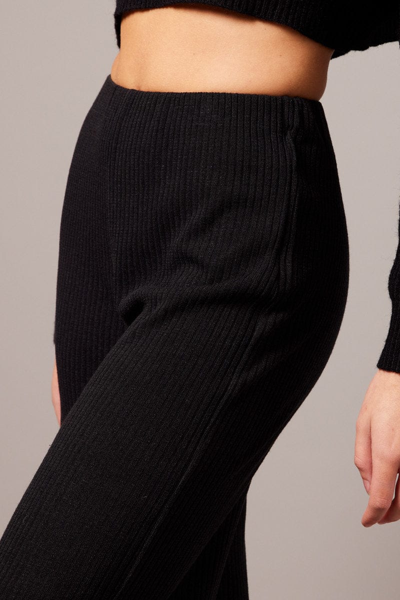 Black Wide Leg Pants Rib Jersey for Ally Fashion