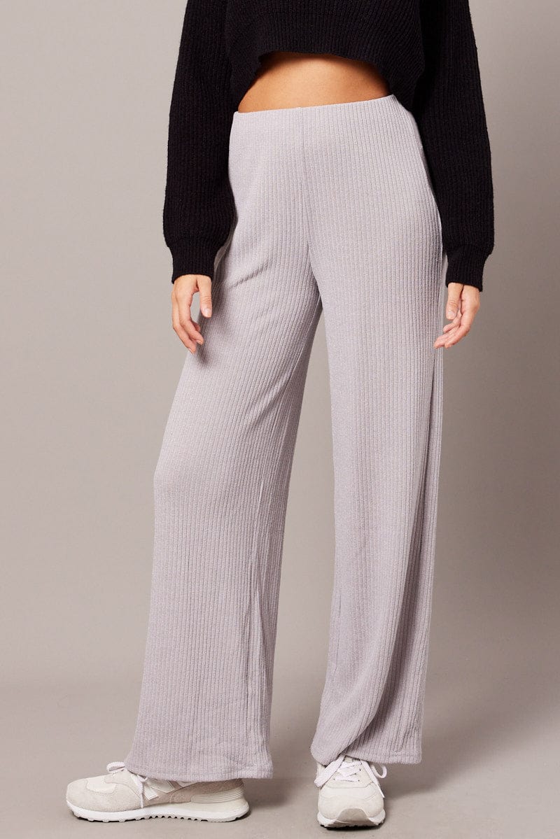 Grey Wide Leg Pants Rib Jersey for Ally Fashion