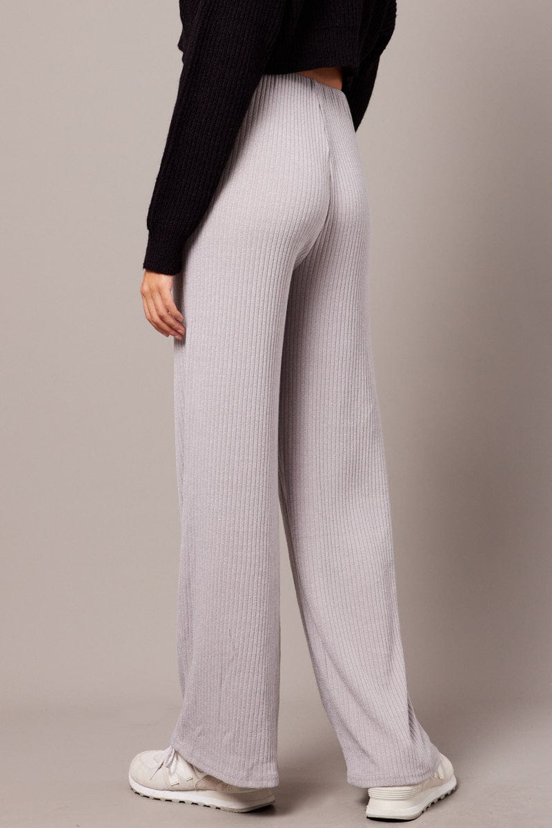 Grey Wide Leg Pants Rib Jersey for Ally Fashion