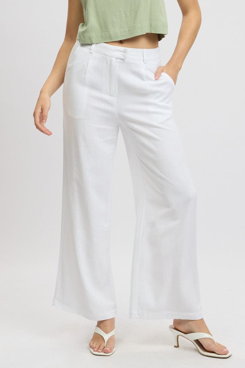 White Wide Leg Pants Mid Rise for Ally Fashion