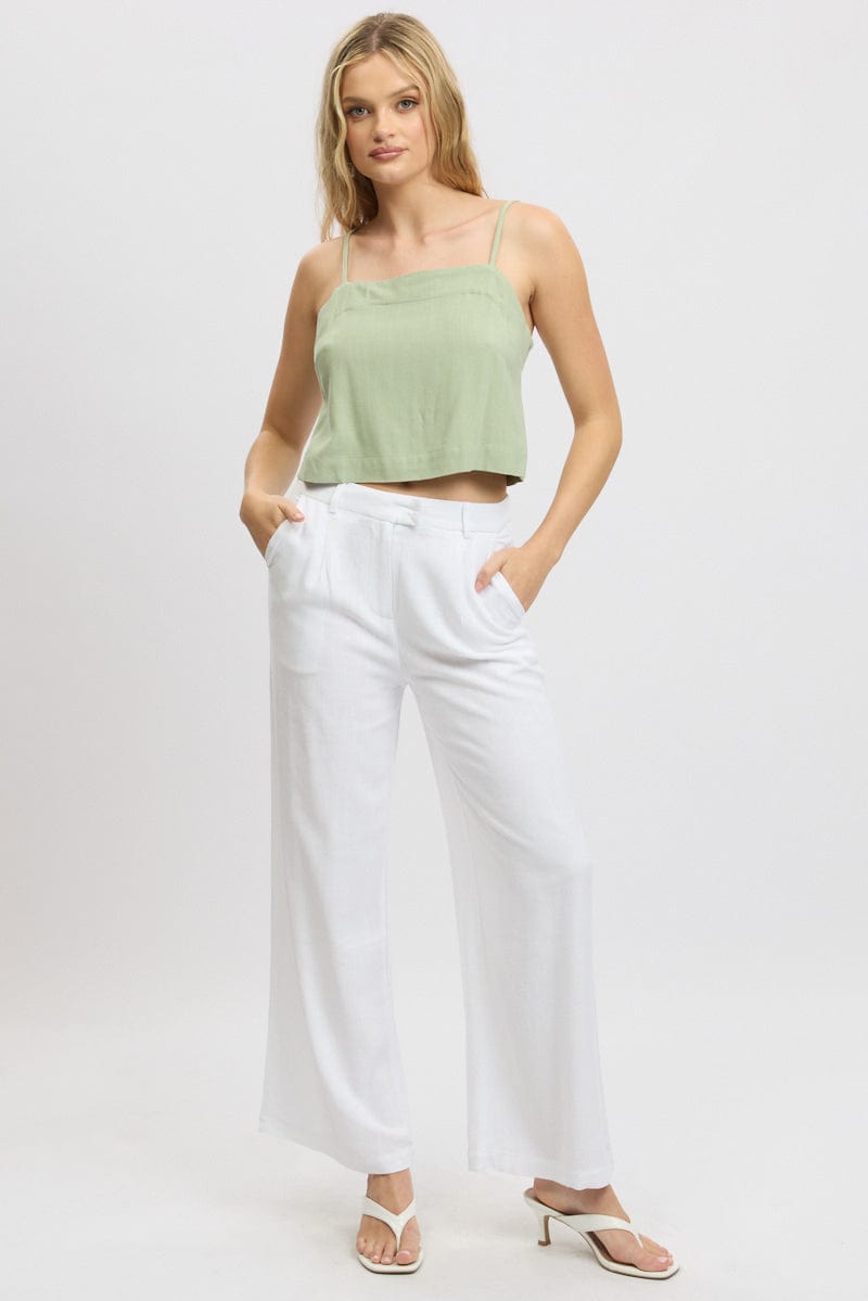 White Wide Leg Pants Mid Rise for Ally Fashion