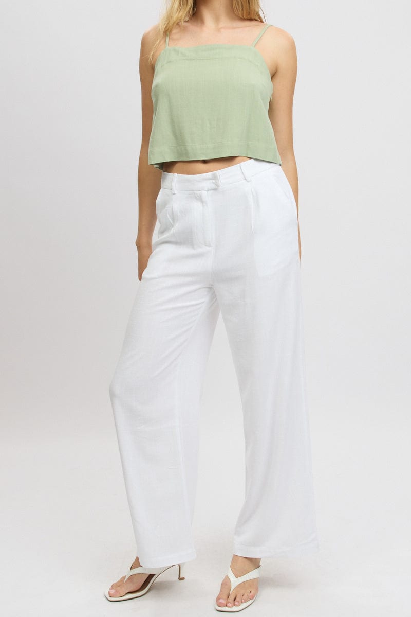 White Wide Leg Pants Mid Rise for Ally Fashion