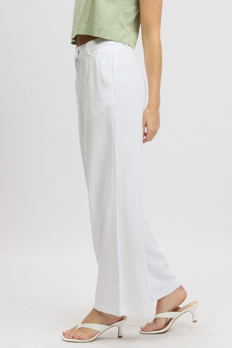 White Wide Leg Pants Mid Rise for Ally Fashion