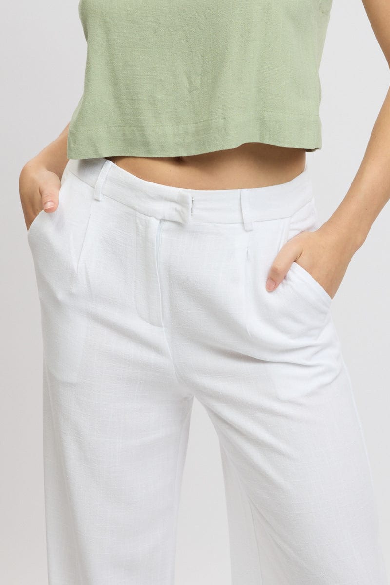 White Wide Leg Pants Mid Rise for Ally Fashion