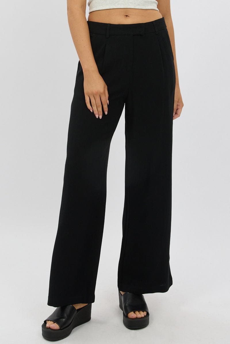 Black Wide Leg Pants Mid Rise for Ally Fashion