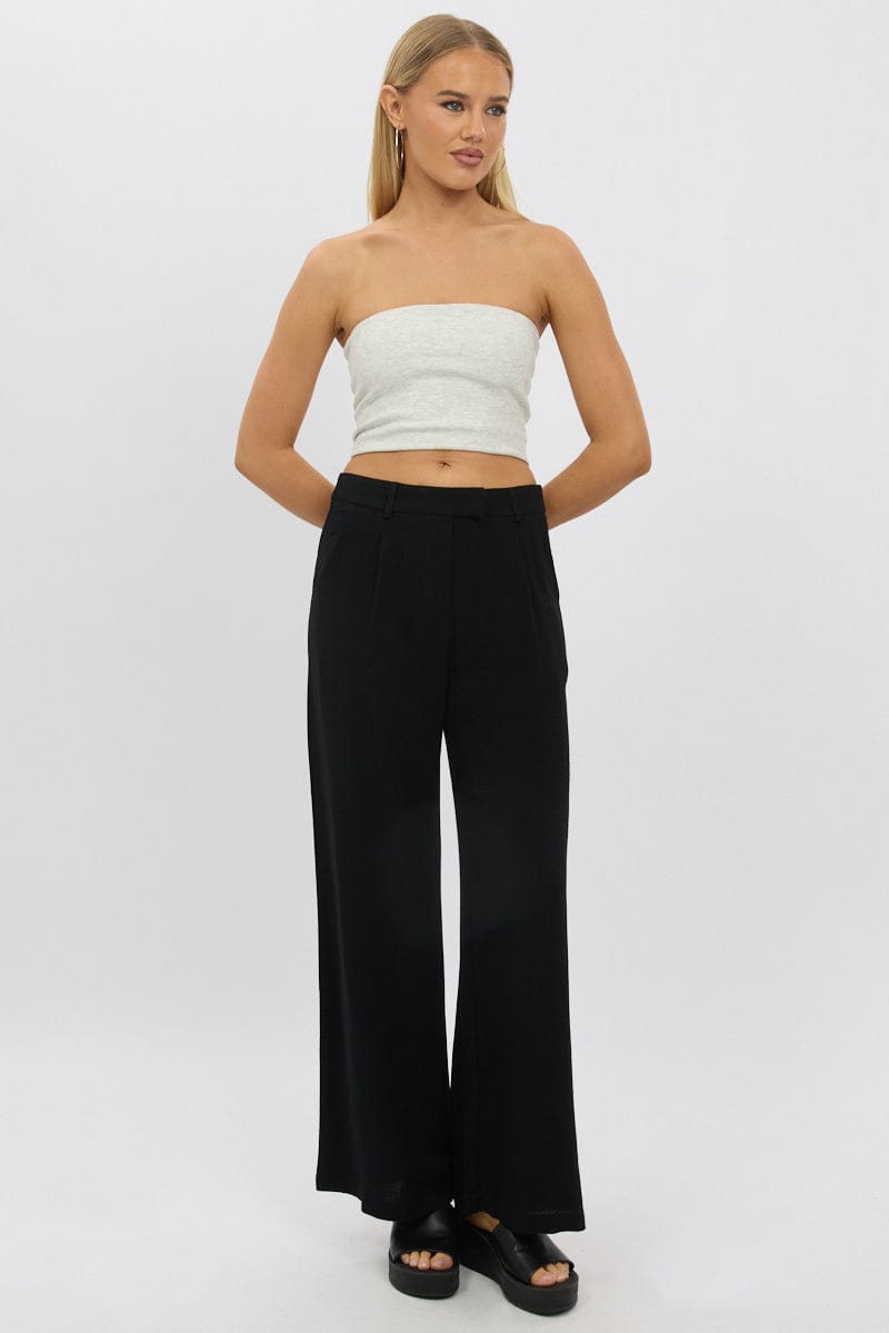 Black Wide Leg Pants Mid Rise for Ally Fashion