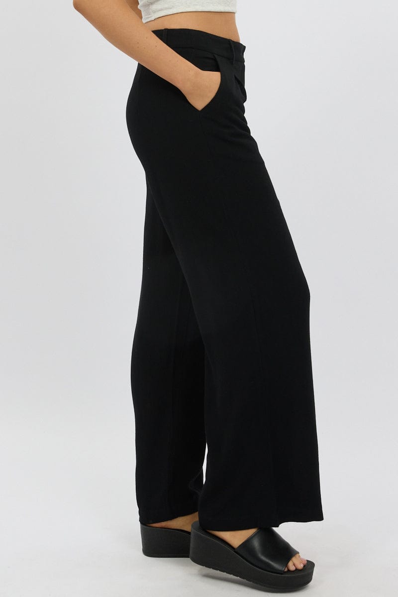 Black Wide Leg Pants Mid Rise for Ally Fashion