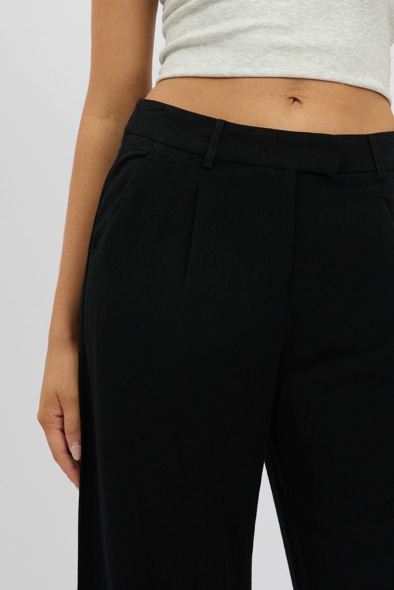 Black Wide Leg Pants Mid Rise for Ally Fashion