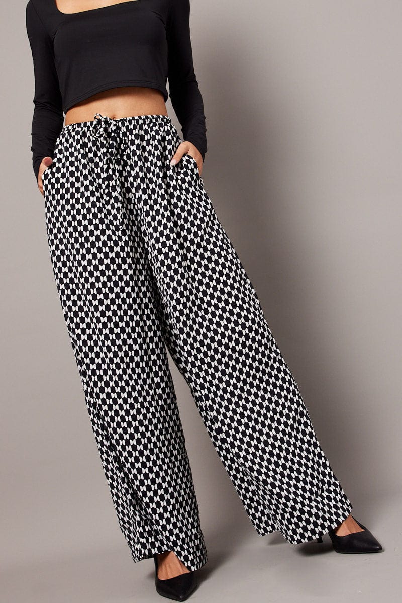 Multi Geo Wide Leg Pants High Rise for Ally Fashion