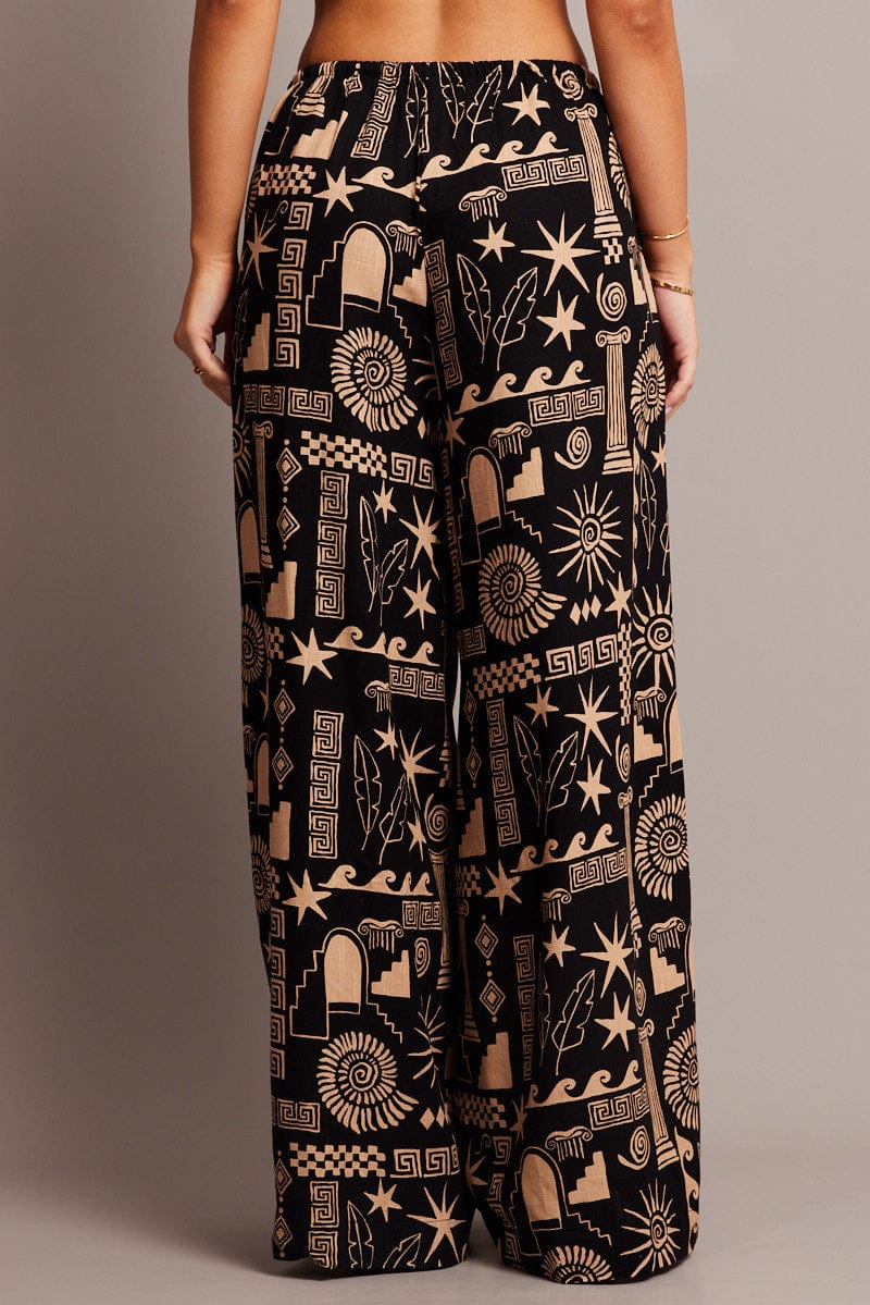 Black Abstract Wide Leg Pants High Rise for Ally Fashion