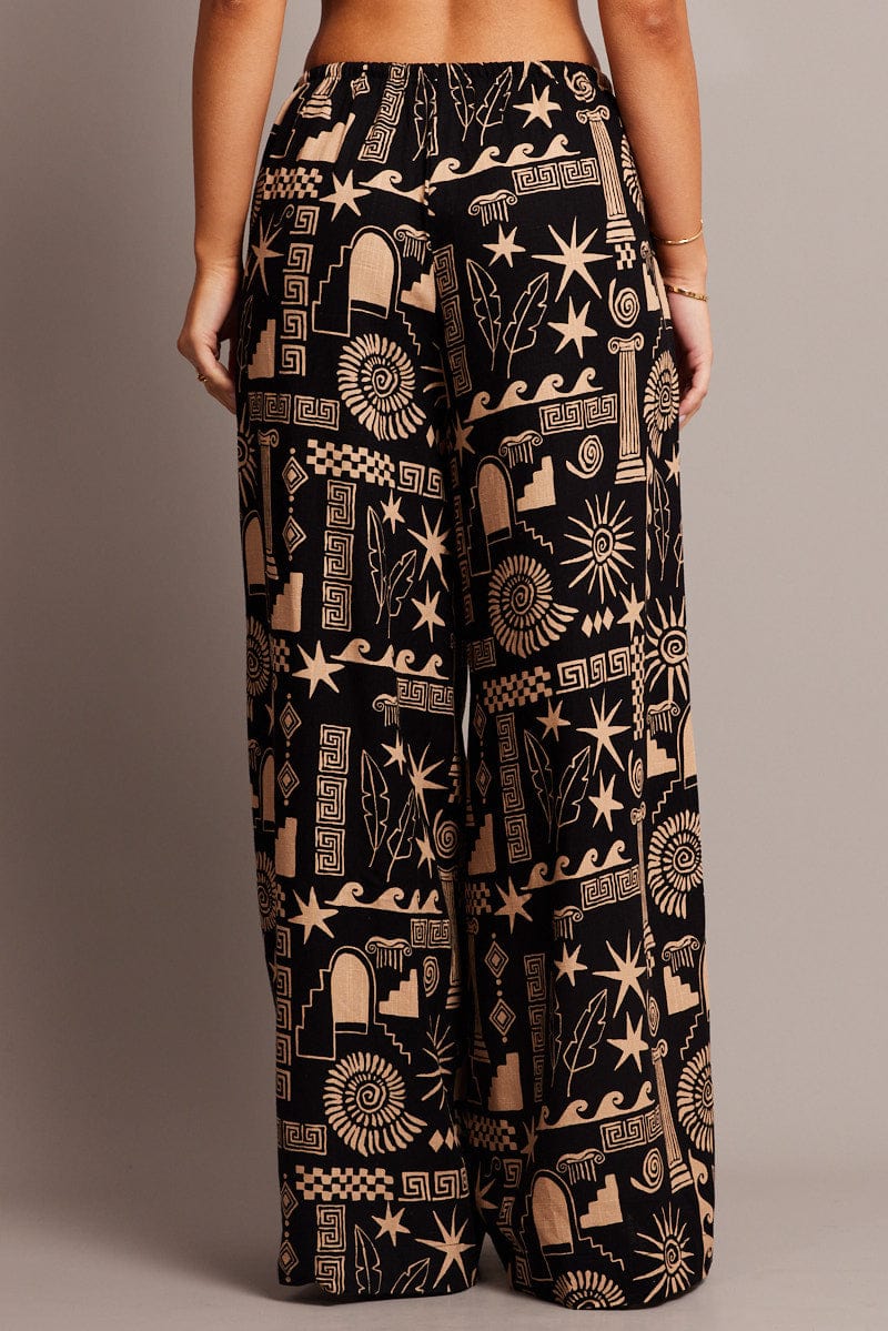 Black Abstract Wide Leg Pants High Rise | Ally Fashion