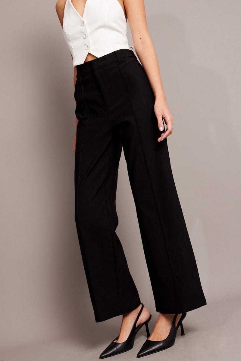 Black Straight Fit Pants High Rise for Ally Fashion