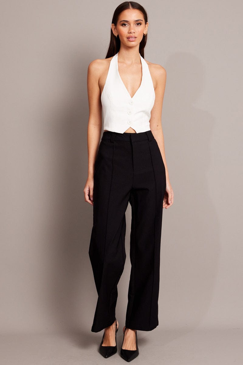 Black Straight Fit Pants High Rise for Ally Fashion