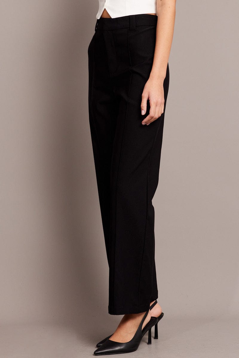 Black Straight Fit Pants High Rise for Ally Fashion