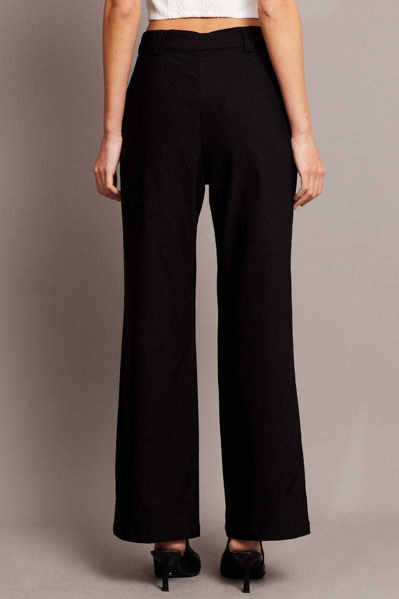 Black Straight Fit Pants High Rise for Ally Fashion