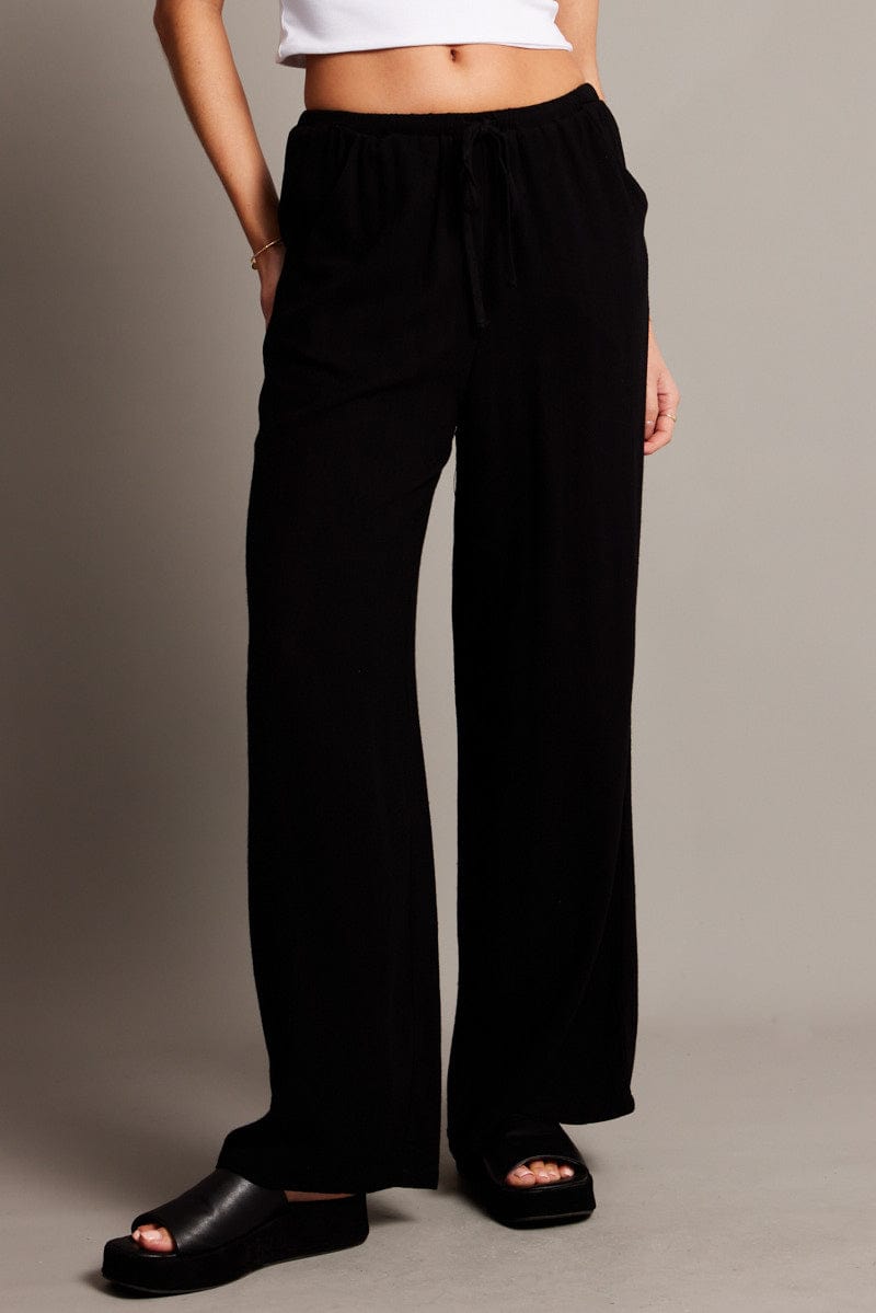 Black Wide Leg Pants High Rise for Ally Fashion