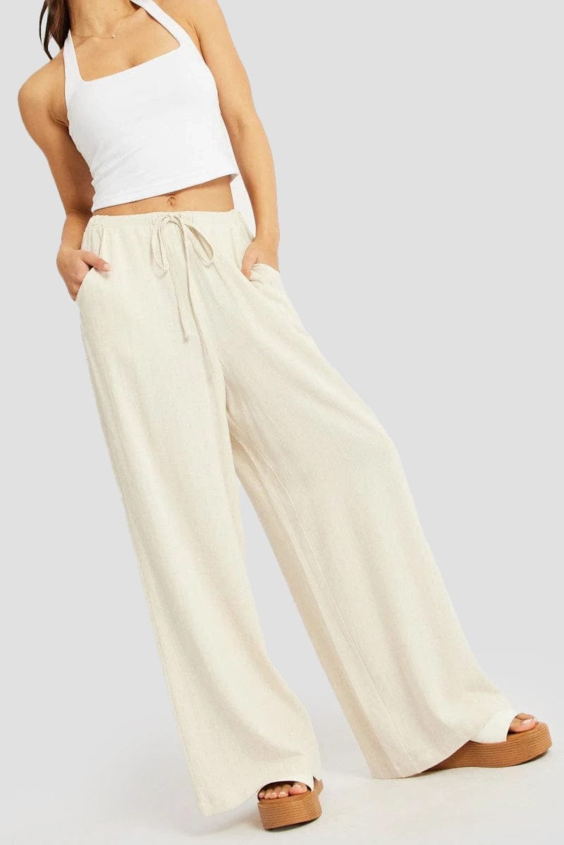 Beige Wide Leg Pants High Rise for Ally Fashion