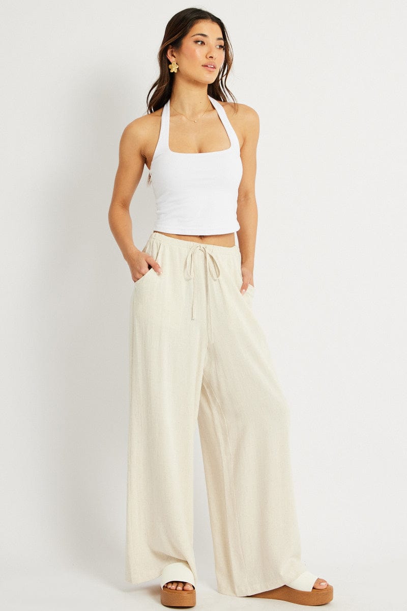 Beige Wide Leg Pants High Rise for Ally Fashion