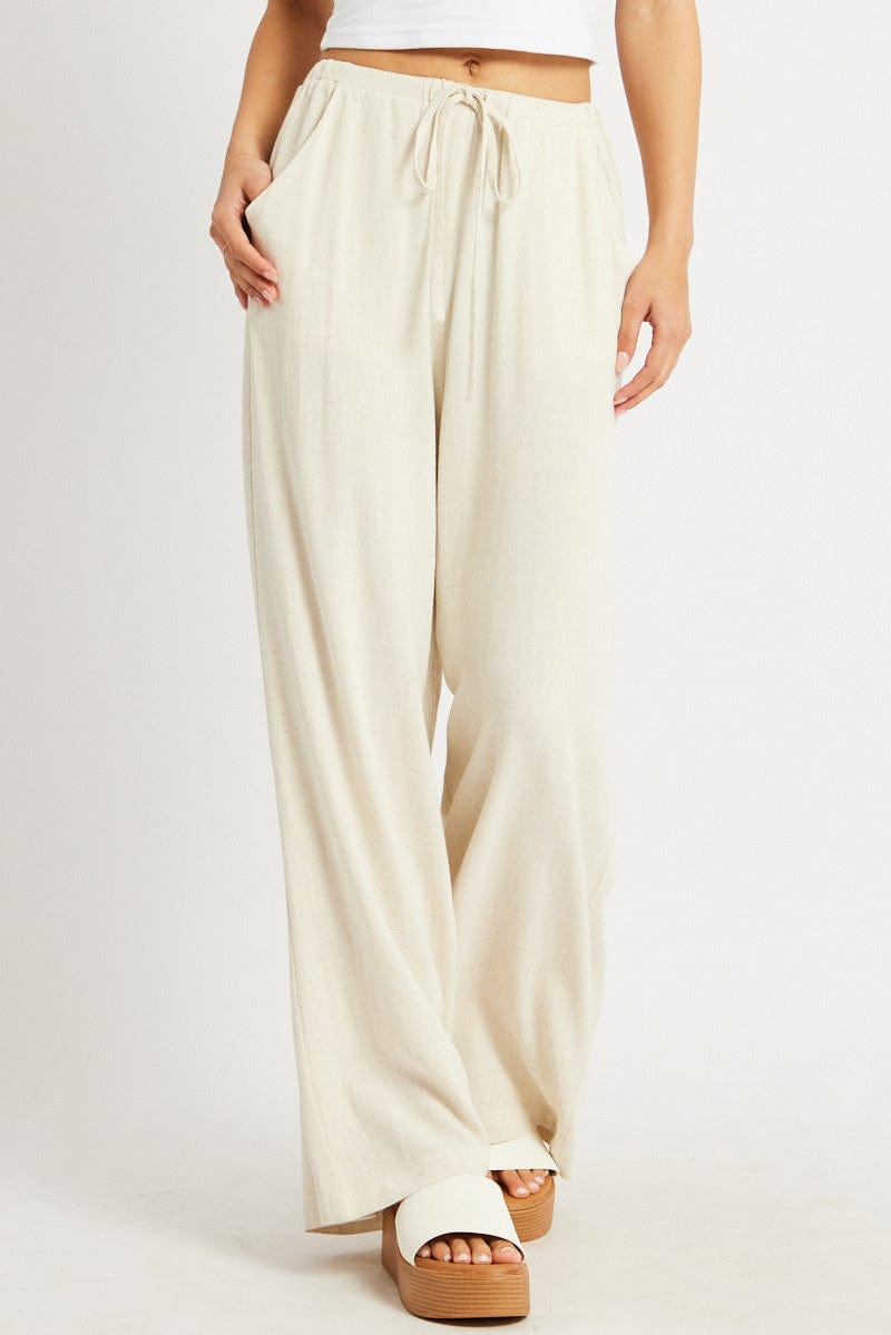 Beige Wide Leg Pants High Rise for Ally Fashion