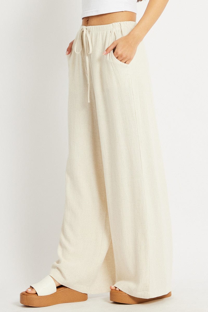 Beige Wide Leg Pants High Rise for Ally Fashion