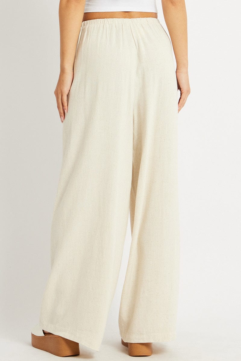 Beige Wide Leg Pants High Rise for Ally Fashion