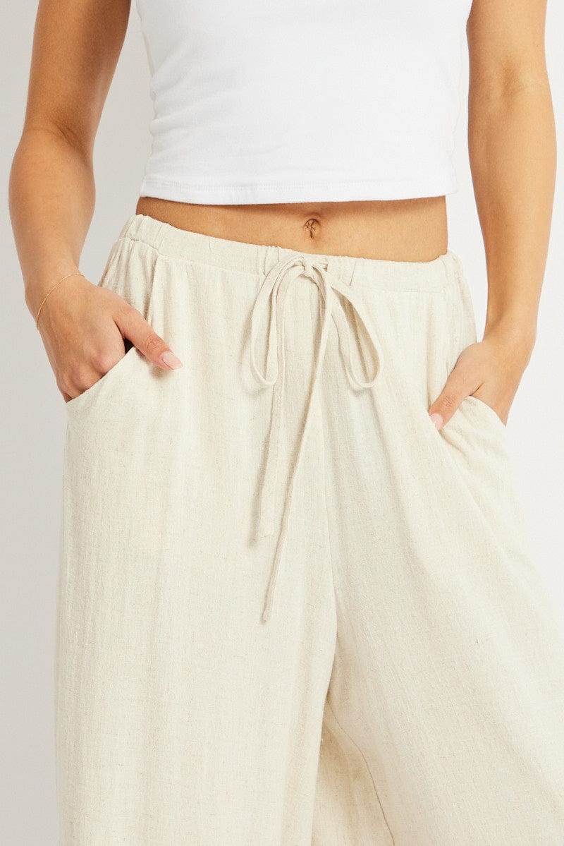 Beige Wide Leg Pants High Rise for Ally Fashion