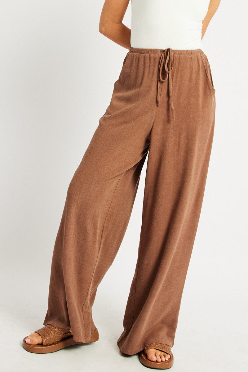 Brown Wide Leg Pants High Rise for Ally Fashion