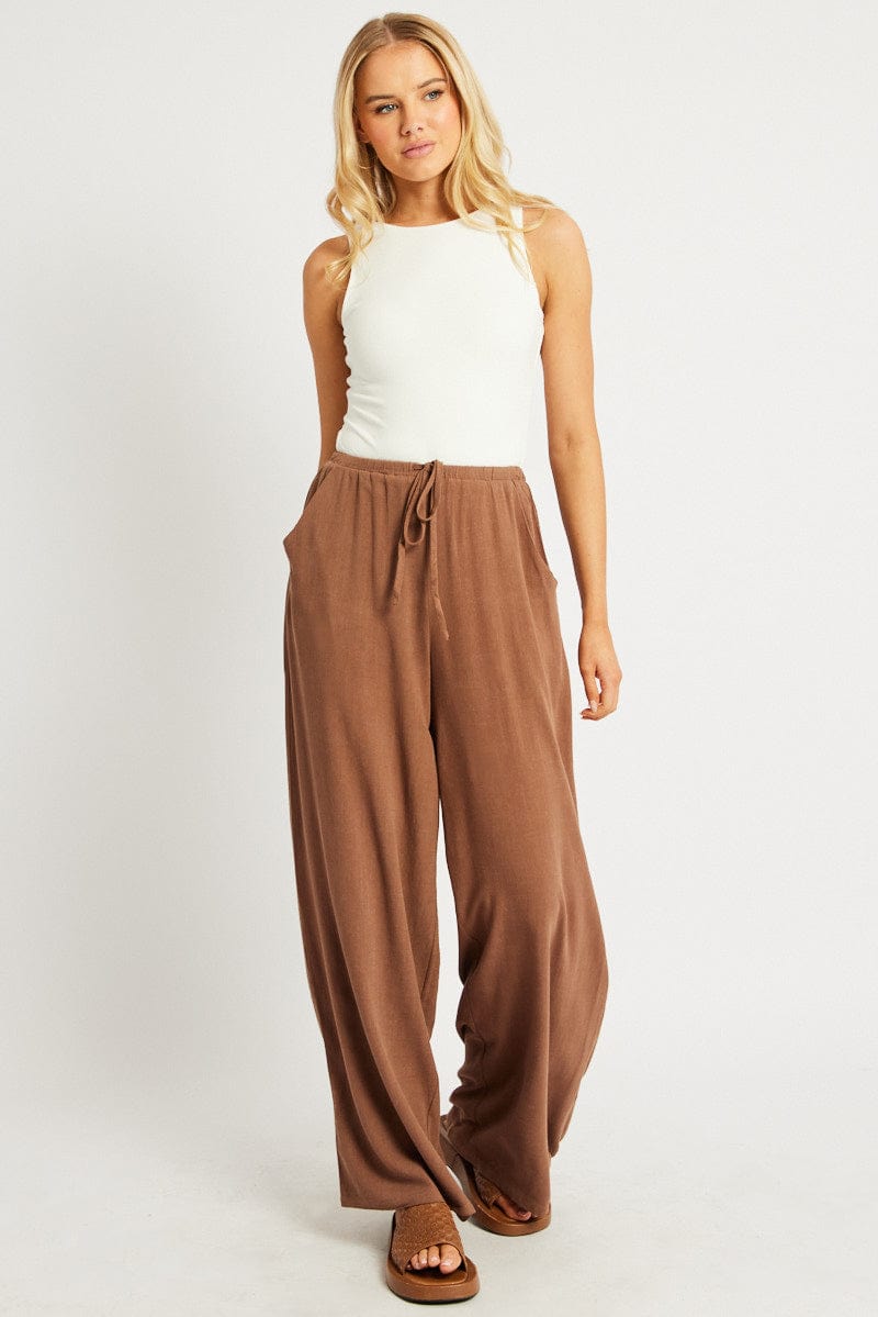 Brown Wide Leg Pants High Rise for Ally Fashion