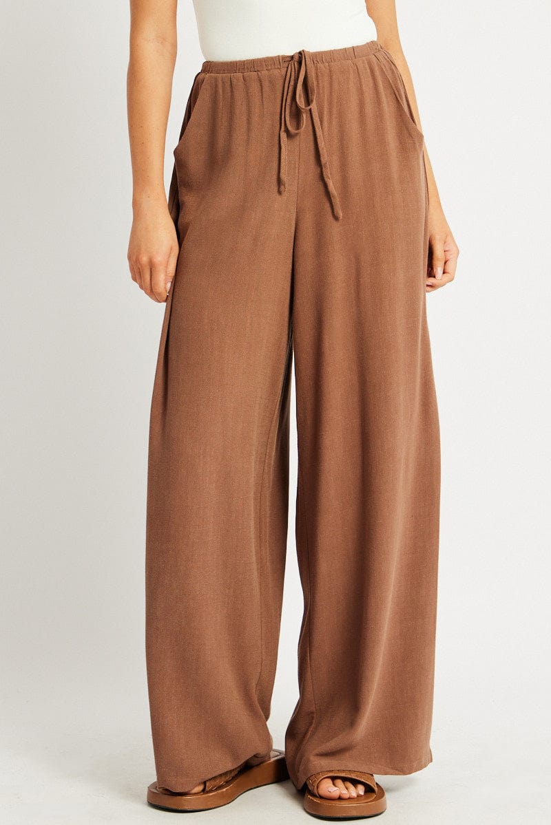 Brown Wide Leg Pants High Rise for Ally Fashion