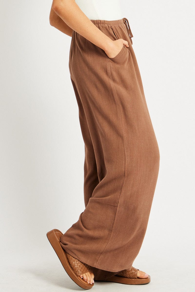 Brown Wide Leg Pants High Rise for Ally Fashion