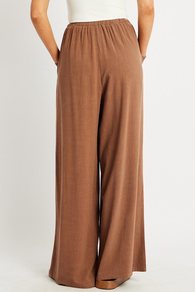 Brown Wide Leg Pants High Rise for Ally Fashion