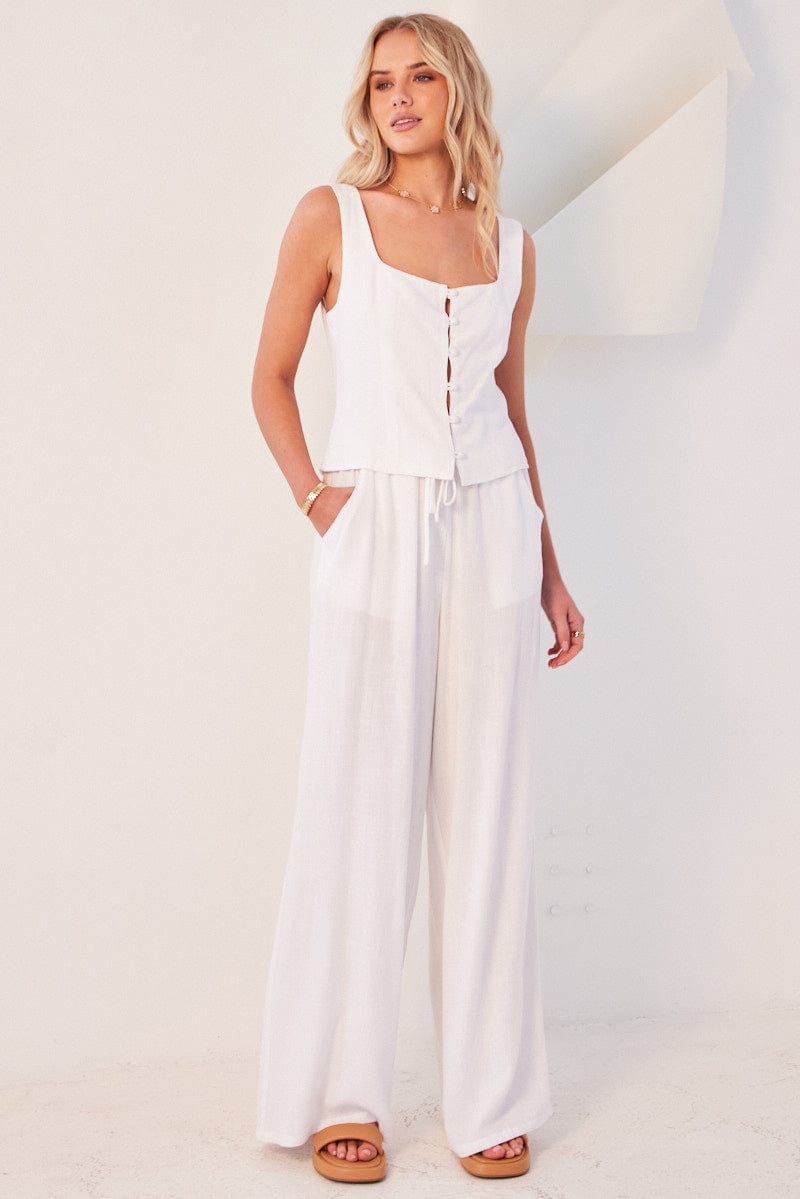 White Wide Leg Pants High Rise for Ally Fashion