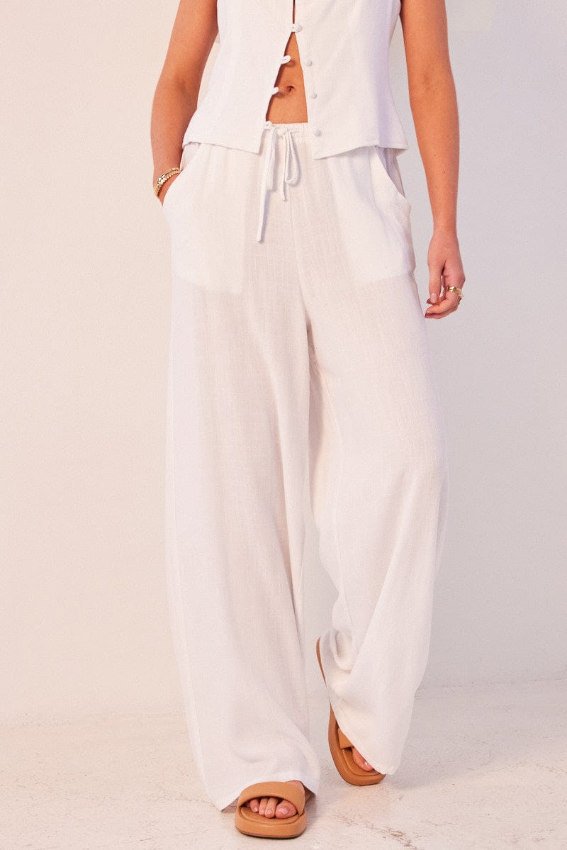 White Wide Leg Pants High Rise for Ally Fashion