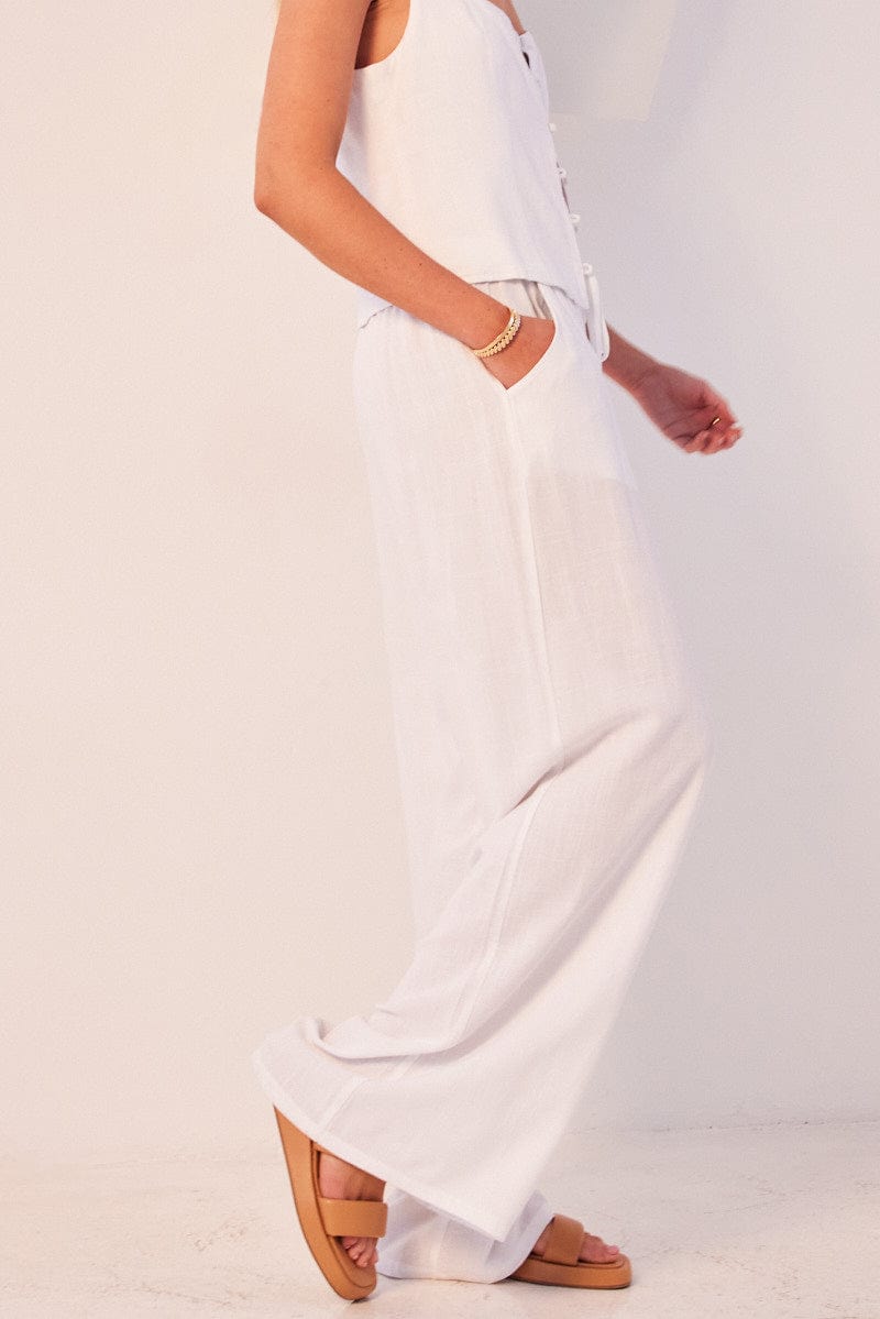 White Wide Leg Pants High Rise for Ally Fashion