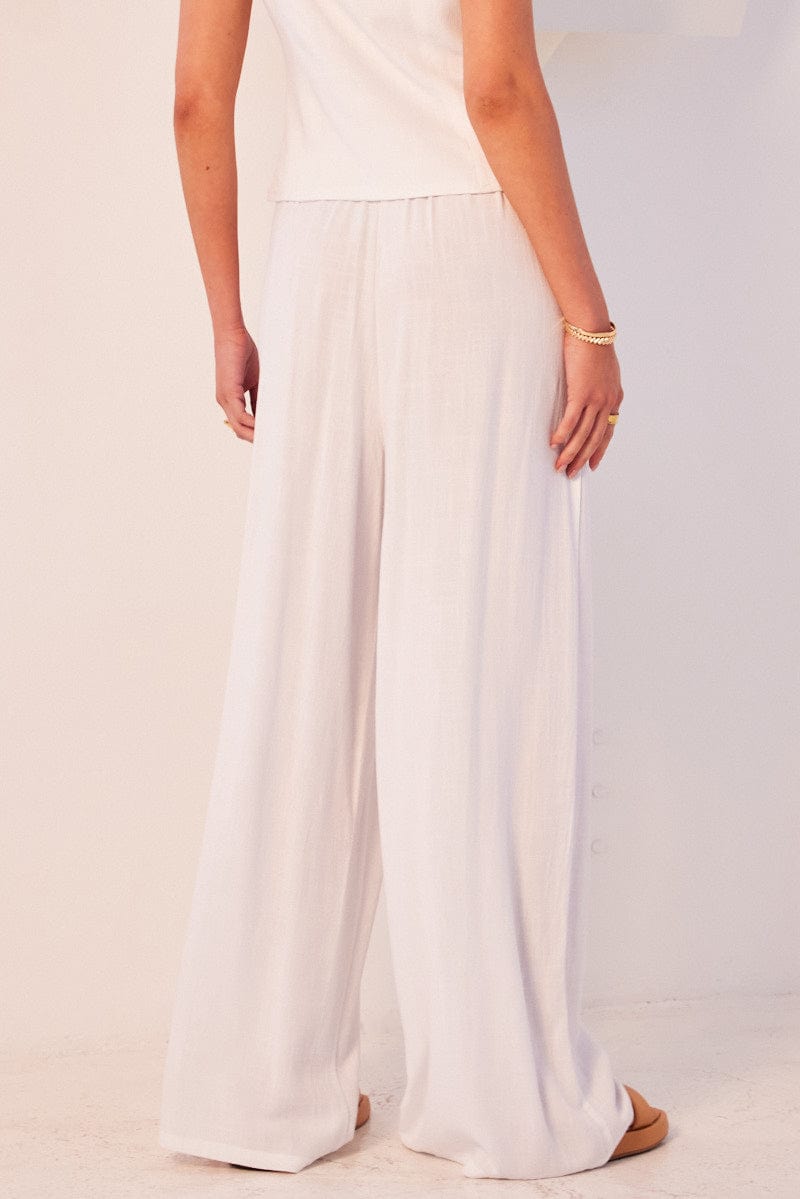 White Wide Leg Pants High Rise for Ally Fashion