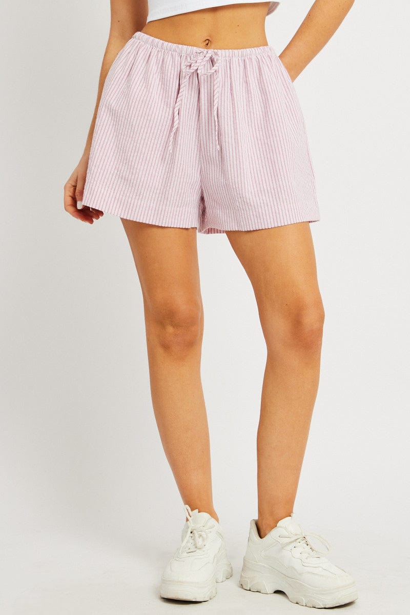 Pink Stripe Shorts Elasticated Waist for Ally Fashion