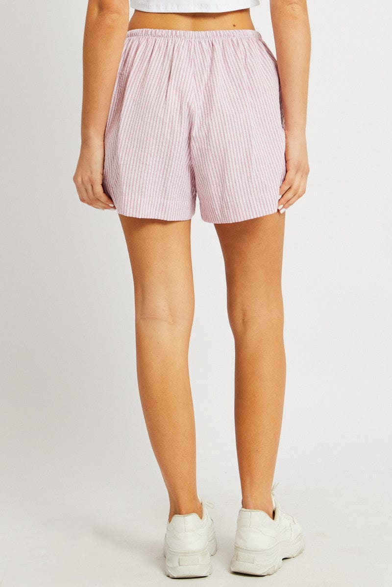 Pink Stripe Shorts Elasticated Waist for Ally Fashion