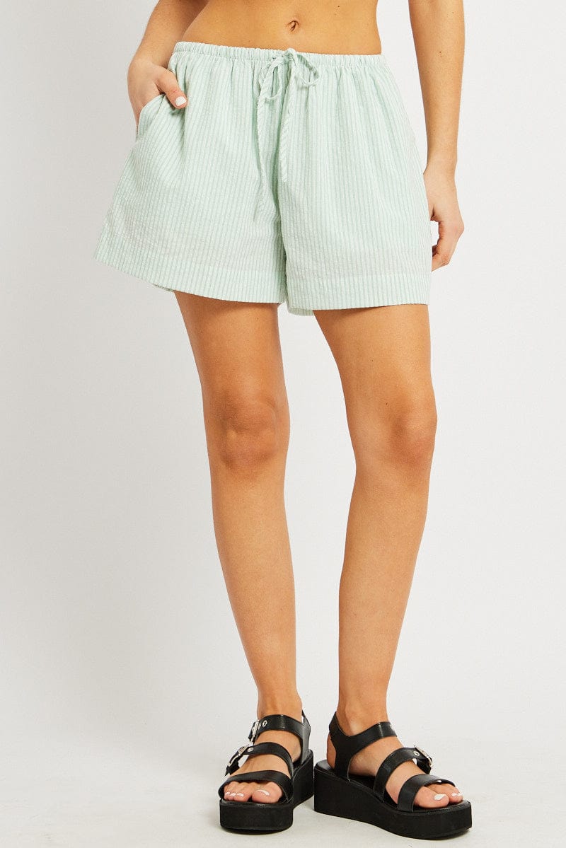 Green Stripe Shorts Elasticated Waist for Ally Fashion