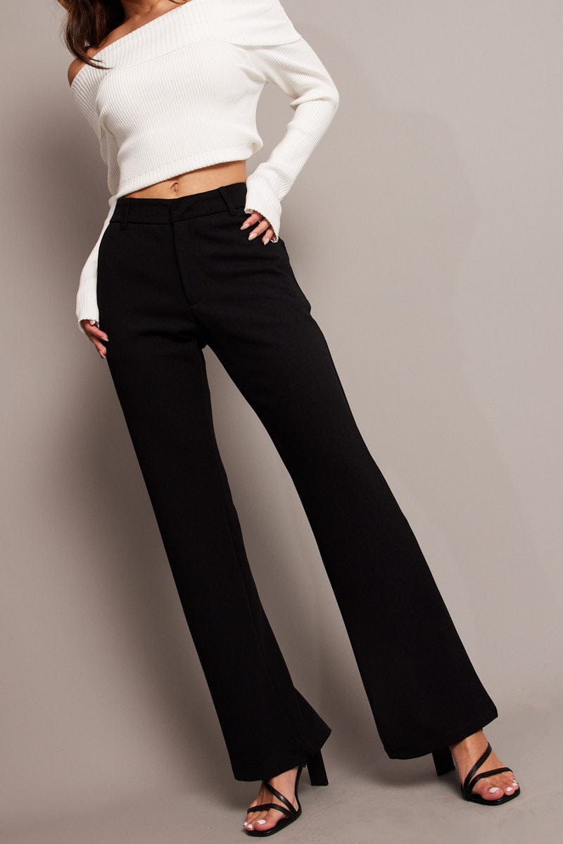 Black Flare Leg Pants Mid Rise for Ally Fashion